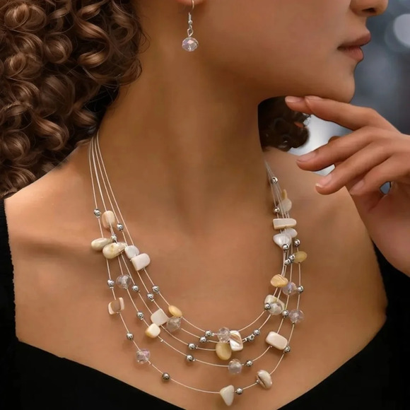 🆕️Boho Bliss Multi-Layer Shell & Crystal Necklace Set 🌊 | Trendy & Elegant - Picture 1 of 7